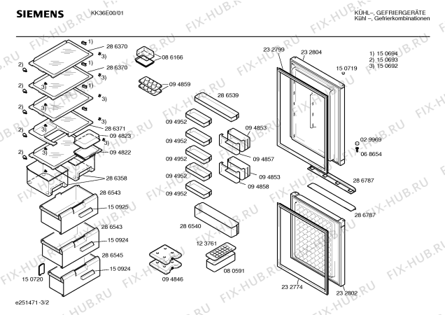 Схема №3 KK33U01 с изображением Дверь для холодильной камеры Siemens 00232804