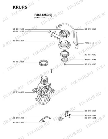 Взрыв-схема кофеварки (кофемашины) Krups F8664250(0) - Схема узла 0P001839.6P3