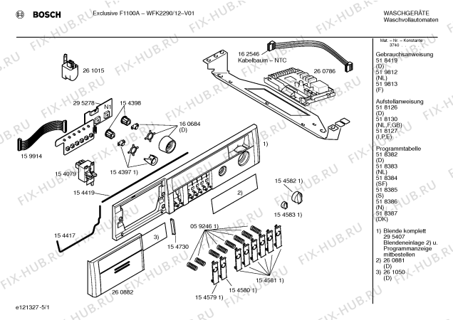 Схема №4 WFK2290 Exclusiv F1100A с изображением Вставка для ручки для стиральной машины Bosch 00261050