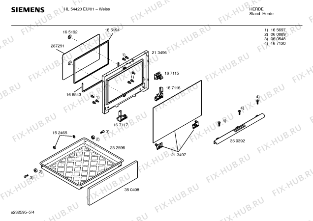 Взрыв-схема плиты (духовки) Siemens HL54420EU - Схема узла 04