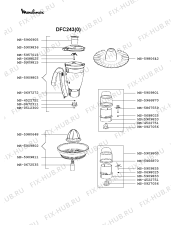 Взрыв-схема кухонного комбайна Moulinex DFC243(0) - Схема узла 8P002495.6P2
