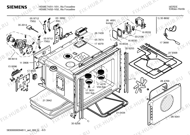 Схема №3 HE68E74 S2001 с изображением Инструкция по эксплуатации для плиты (духовки) Siemens 00526316