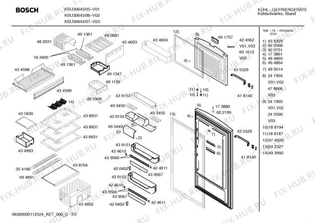 Схема №3 KSU30643 с изображением Дверь для холодильника Bosch 00245590