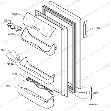 Взрыв-схема холодильника Zanussi ZC275R - Схема узла Door 003