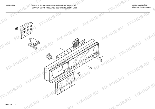 Схема №12 WE4MR02CH BIANCA BC40 00597 с изображением Передняя панель для стиралки Siemens 00272797