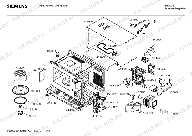 Схема №2 HF23534 с изображением Инструкция по эксплуатации для микроволновки Siemens 00529714