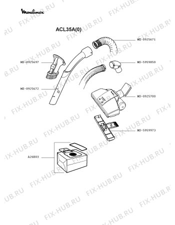 Взрыв-схема пылесоса Moulinex ACL35A(0) - Схема узла BP002215.1P2