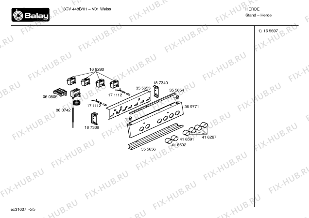 Взрыв-схема плиты (духовки) Balay 3CV448B - Схема узла 05