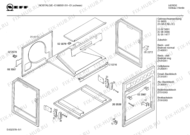 Схема №4 E1885S1 NOSTALGIE SCHWARZ с изображением Инструкция по эксплуатации для духового шкафа Bosch 00516835