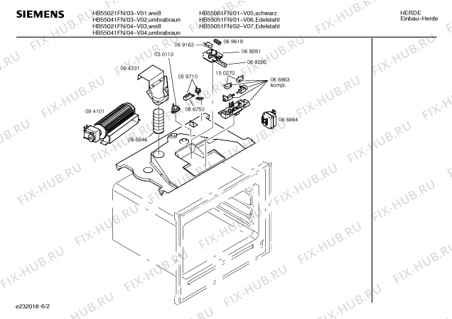 Взрыв-схема плиты (духовки) Siemens HB55061FN - Схема узла 02