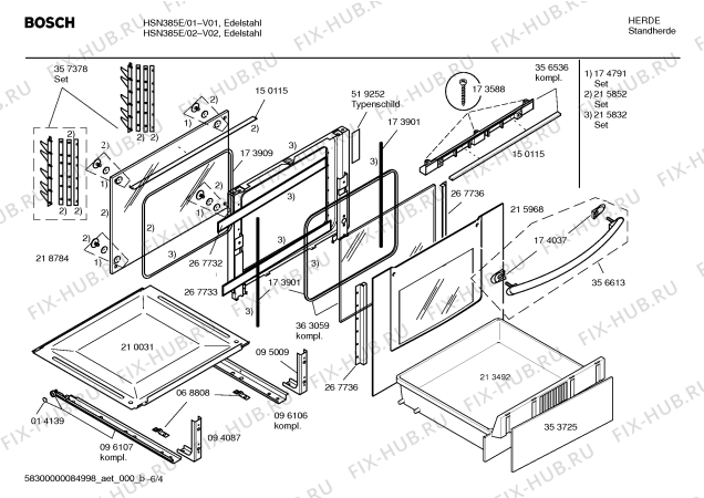 Схема №6 HSN385E Bosch с изображением Инструкция по эксплуатации для плиты (духовки) Bosch 00581582