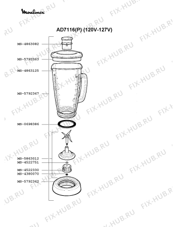 Взрыв-схема блендера (миксера) Moulinex AD7116(P) - Схема узла TP001241.3P2