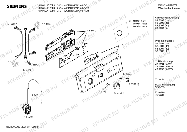 Схема №3 WXTS1350SN SIWAMAT XTS 1350 с изображением Инструкция по установке и эксплуатации для стиралки Siemens 00585297