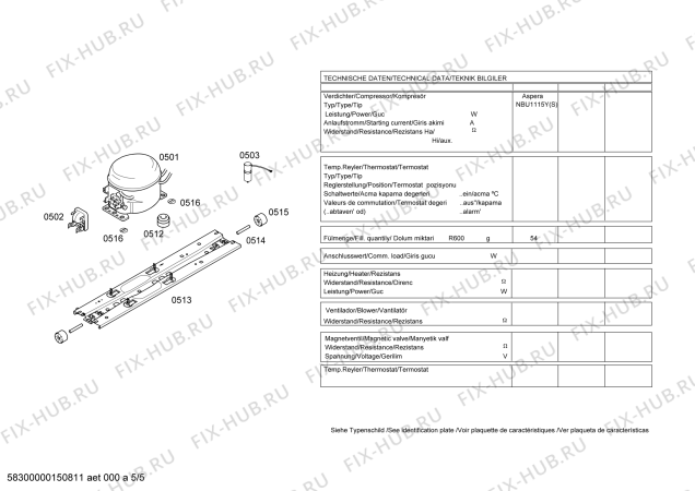 Взрыв-схема холодильника Bosch KDN49A74NE - Схема узла 05