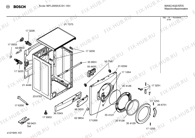 Схема №2 WFL2050UC Axxis с изображением Ручка для стиралки Bosch 00482050