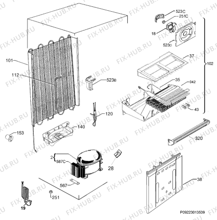 Взрыв-схема холодильника John Lewis JLWFF1104C - Схема узла Cooling system 017