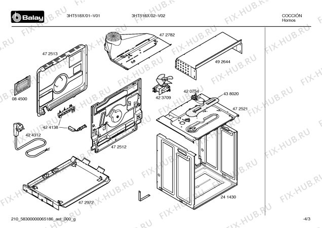 Взрыв-схема плиты (духовки) Balay 3HT518X - Схема узла 03