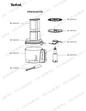 Взрыв-схема кухонного комбайна Tefal FP4101A7/70 - Схема узла ZP003128.3P2