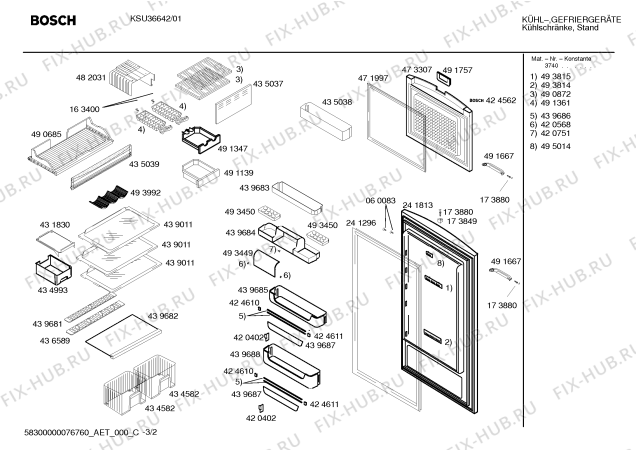 Взрыв-схема холодильника Bosch KSU36642 - Схема узла 02