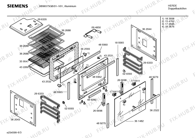 Взрыв-схема плиты (духовки) Siemens HB96575GB - Схема узла 03