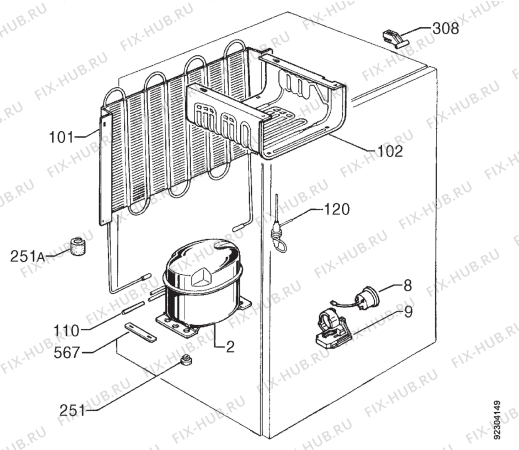 Взрыв-схема холодильника Electrolux ZT140 - Схема узла Cooling system 017