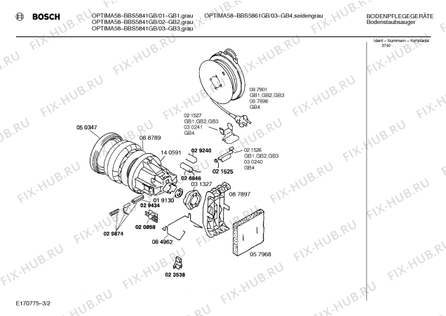 Схема №3 BBS5161GB OPTIMA 51 с изображением Кнопка для пылесоса Bosch 00058632