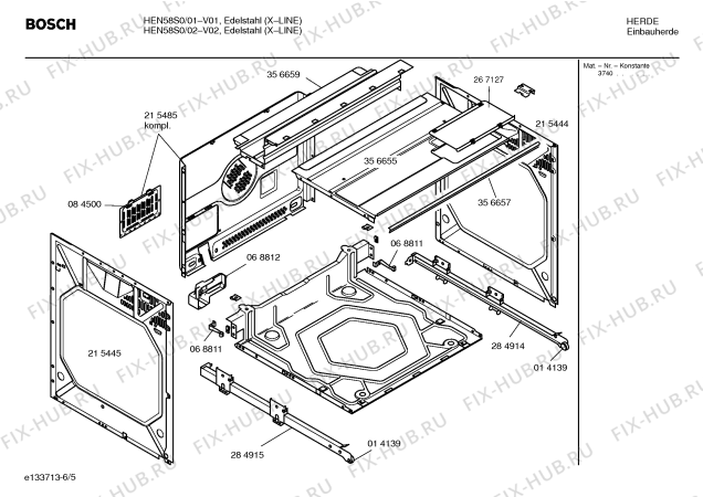 Схема №5 HEN58S0 с изображением Инструкция по эксплуатации для плиты (духовки) Bosch 00527665