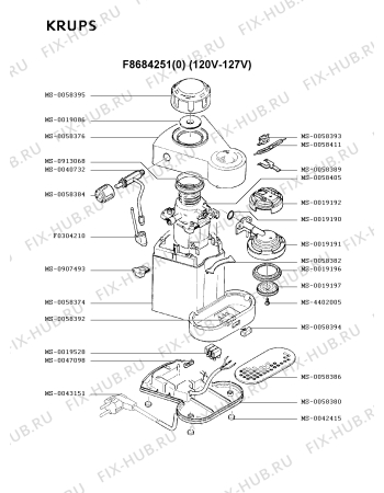 Взрыв-схема кофеварки (кофемашины) Krups F8684251(0) - Схема узла 7P001843.9P2