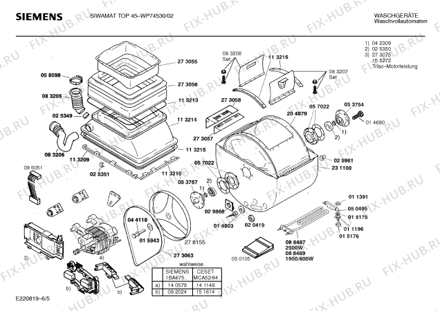 Взрыв-схема стиральной машины Siemens WP74530, SIWAMAT TOP 45 - Схема узла 05