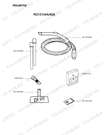 Взрыв-схема пылесоса Rowenta RO13134A/4Q0 - Схема узла 4P002768.8P2