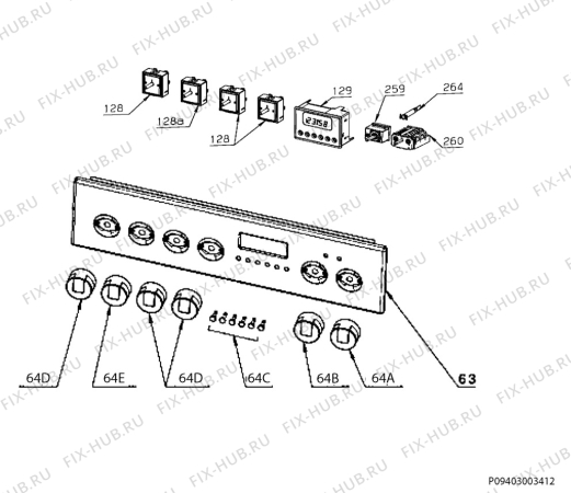 Взрыв-схема плиты (духовки) Electrolux EKC514501X - Схема узла Command panel 037