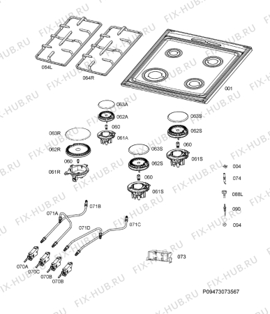 Взрыв-схема плиты (духовки) Electrolux EKK54556OW - Схема узла Hob