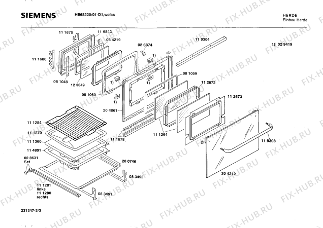 Взрыв-схема плиты (духовки) Siemens HE68220 - Схема узла 03