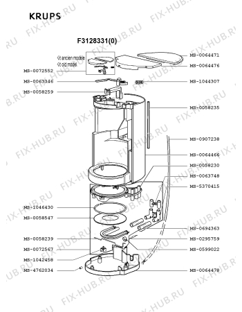 Взрыв-схема кофеварки (кофемашины) Krups F3128331(0) - Схема узла QP001655.0P2