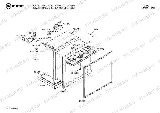 Взрыв-схема плиты (духовки) Neff E1132N0 JOKER 139 CLOU - Схема узла 04