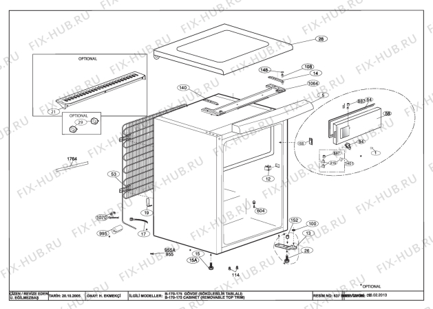 Взрыв-схема холодильника Beko TSE1240 (7210548714) - CABINET ASSEMBLY (B-170 / 175 FIXED TABLE)