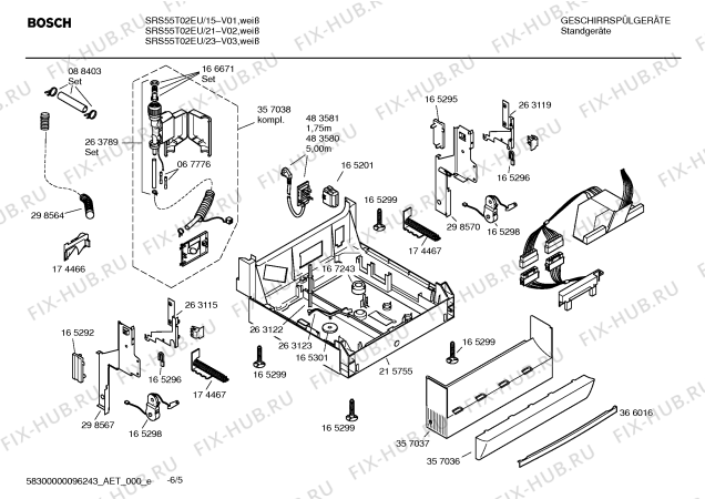 Взрыв-схема посудомоечной машины Bosch SRS55T02EU Silence comfort - Схема узла 05
