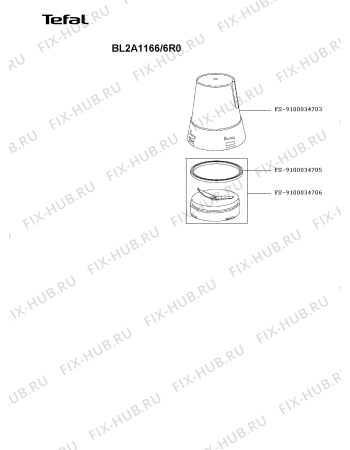 Взрыв-схема блендера (миксера) Tefal BL2A1166/6R0 - Схема узла 1P006019.3P3