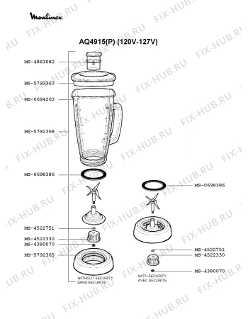 Взрыв-схема блендера (миксера) Moulinex AQ4915(P) - Схема узла EP001171.4P2