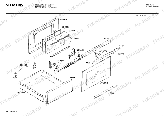 Взрыв-схема плиты (духовки) Siemens HN250236 - Схема узла 05