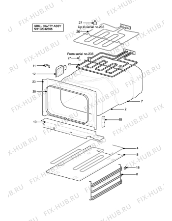 Взрыв-схема плиты (духовки) Zanussi ZHF470X - Схема узла H10 Grill cavity assy