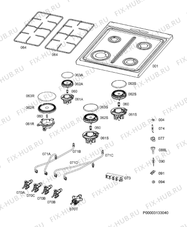 Взрыв-схема плиты (духовки) Electrolux EKG60100VX - Схема узла Hob