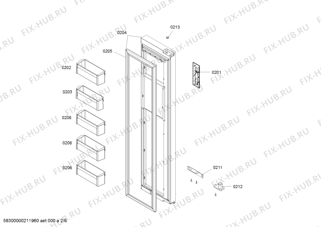 Схема №3 KAN92E68TI CN FRFC Domestic с изображением Дверь для холодильной камеры Bosch 00717444