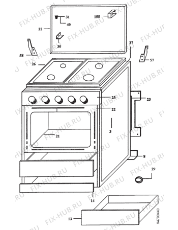 Взрыв-схема плиты (духовки) Aspes CA1-30BUTANO - Схема узла Section 1