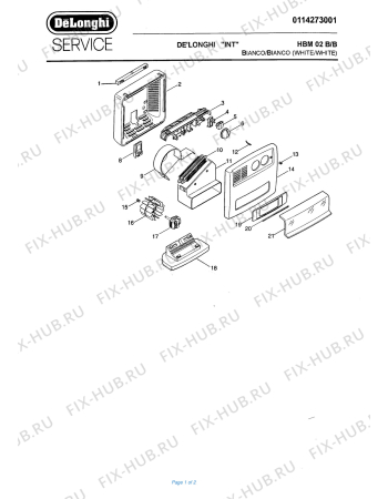 Схема №1 HBM02 с изображением Панель для обогревателя (вентилятора) DELONGHI 709074