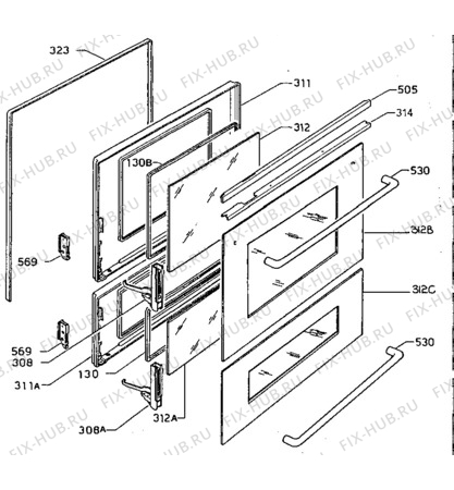 Взрыв-схема плиты (духовки) Zanussi ZDM769X - Схема узла Door, main (large)