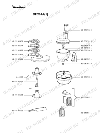 Взрыв-схема кухонного комбайна Moulinex DFC64A(1) - Схема узла DP002586.1P2