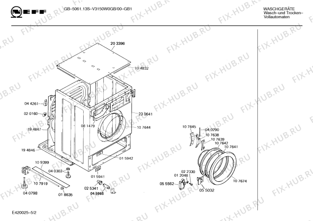 Взрыв-схема стиральной машины Neff V3150W0GB GB5061.13S - Схема узла 02