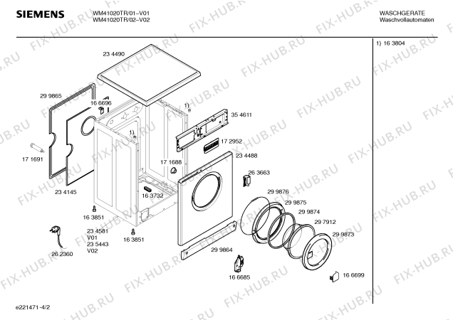 Взрыв-схема стиральной машины Siemens WM41020 SIWAMAT 4102 - Схема узла 02