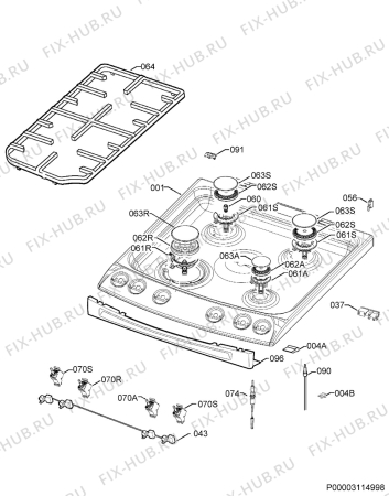 Взрыв-схема плиты (духовки) Zanussi ZCG63040WA - Схема узла Hob